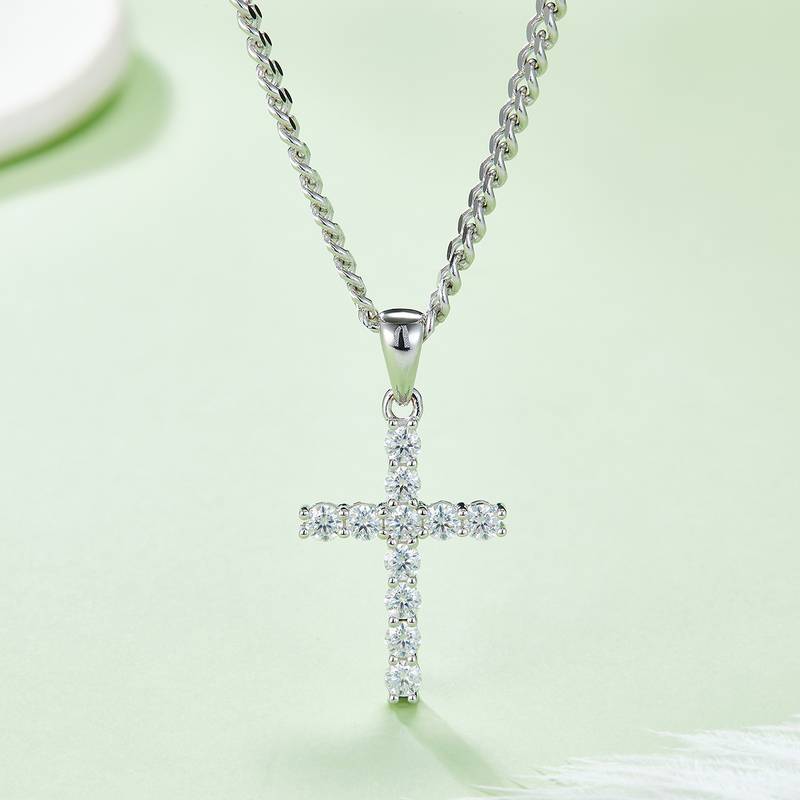 Classic十字架NecklaceS925银PendantMoissanite3.0mmD级